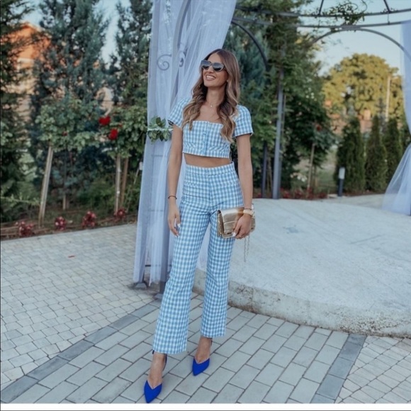 Zara Pants - NWT Gingham Mini Flare Pants Zara